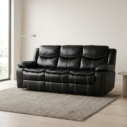 Faux Leather Double Glider Reclining Sofa and Recliner Couch, Black