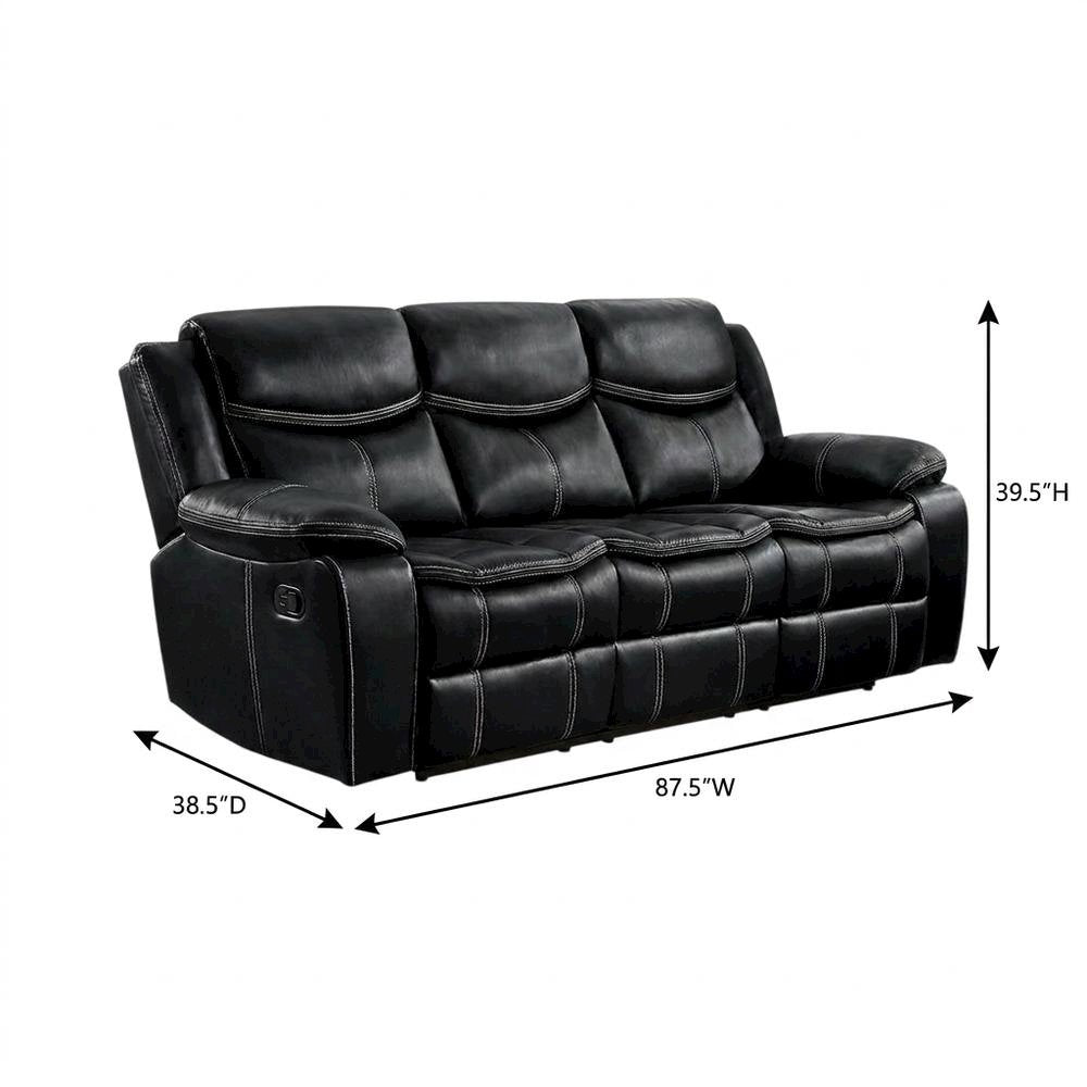 Faux Leather Double Glider Reclining Sofa and Recliner Couch, Black