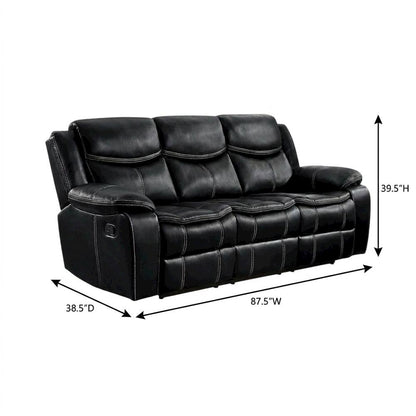 Faux Leather Double Glider Reclining Sofa and Recliner Couch, Black