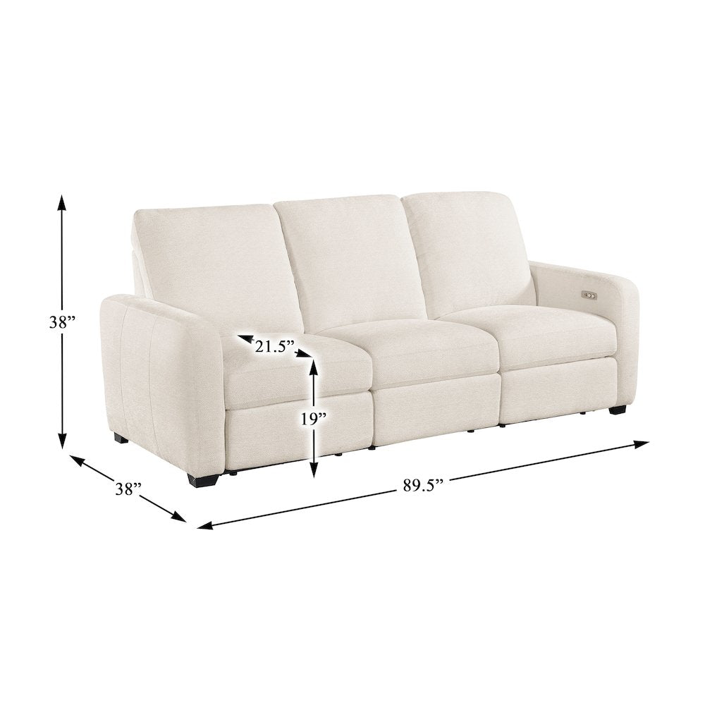 Vera Chenille Pwr Double Reclining Sofa with USB Charging Ports in Beige