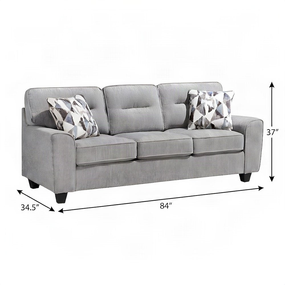 Bennett Chenille Sofa with Cushioned High Back and Deep Wide Seat, Gray