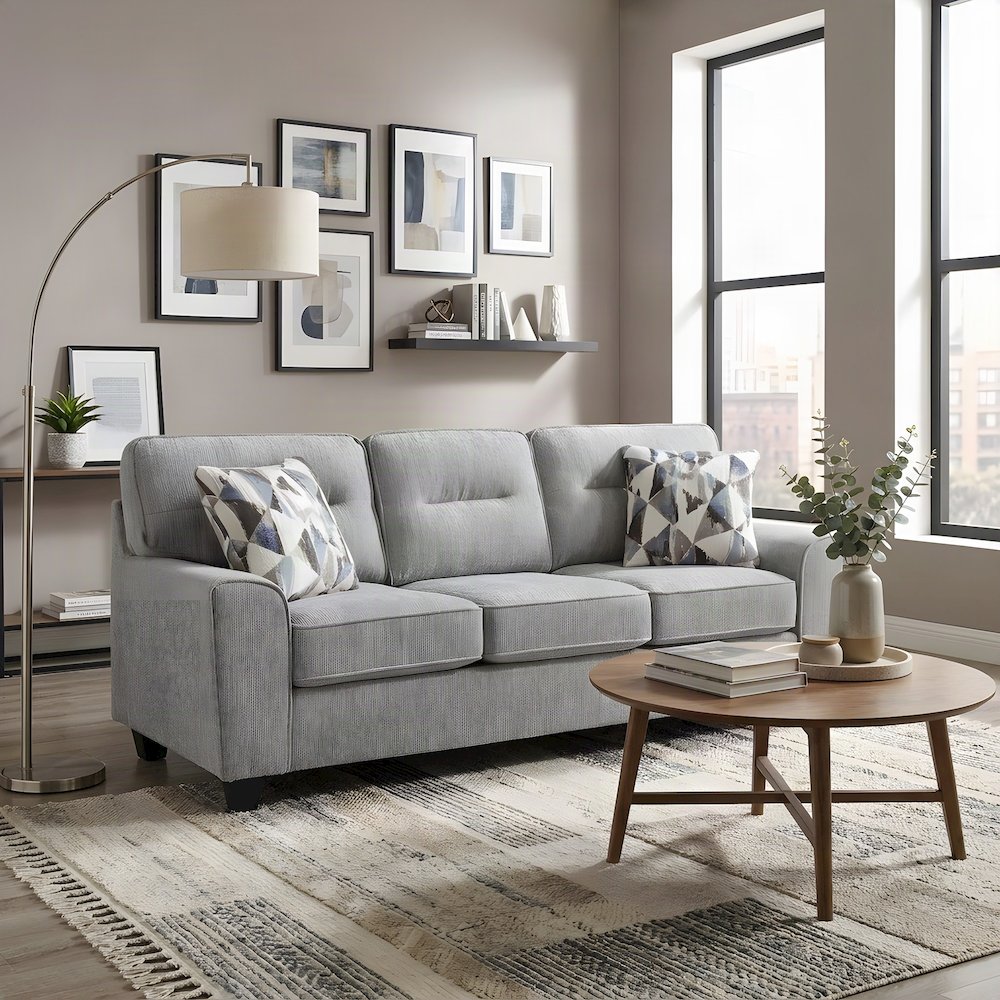 Bennett Chenille Sofa with Cushioned High Back and Deep Wide Seat, Gray