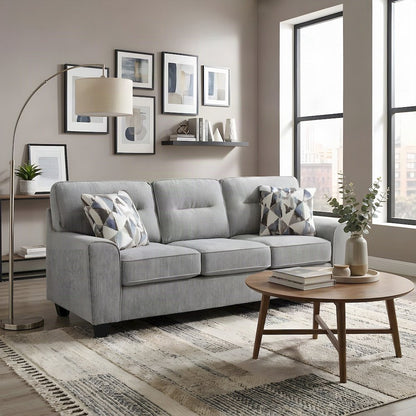 Bennett Chenille Sofa with Cushioned High Back and Deep Wide Seat, Gray