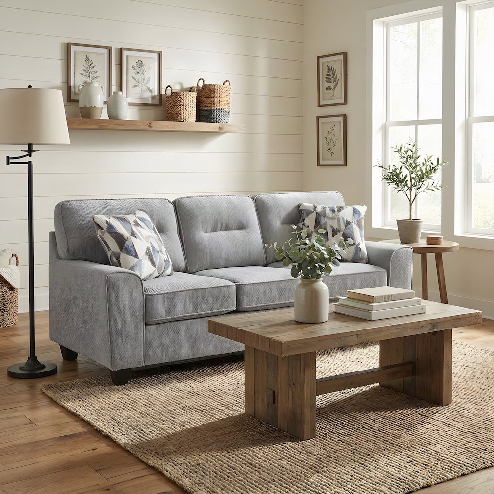 Bennett Chenille Sofa with Cushioned High Back and Deep Wide Seat, Gray