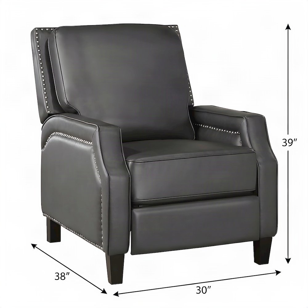 Faux Leather Manual Push Back Recliner Chair, Single Reclining Accent Seat, Gray