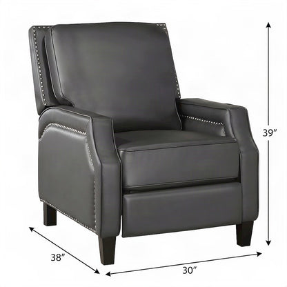 Faux Leather Manual Push Back Recliner Chair, Single Reclining Accent Seat, Gray
