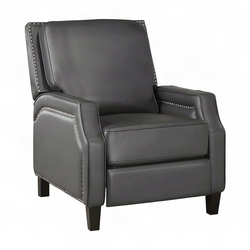 Faux Leather Manual Push Back Recliner Chair, Single Reclining Accent Seat, Gray