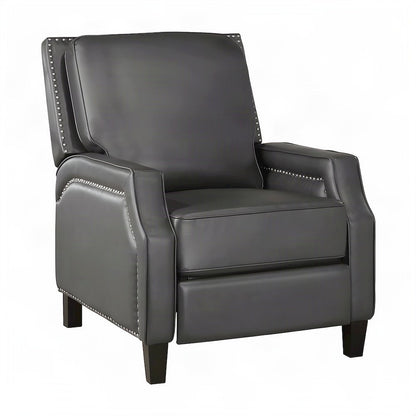 Faux Leather Manual Push Back Recliner Chair, Single Reclining Accent Seat, Gray