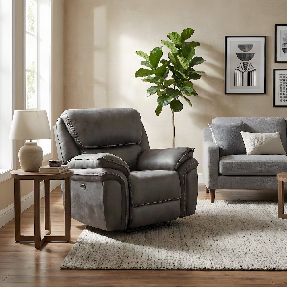 Microfiber Power Recliner Chair with Electric Recline for Adults, Gray