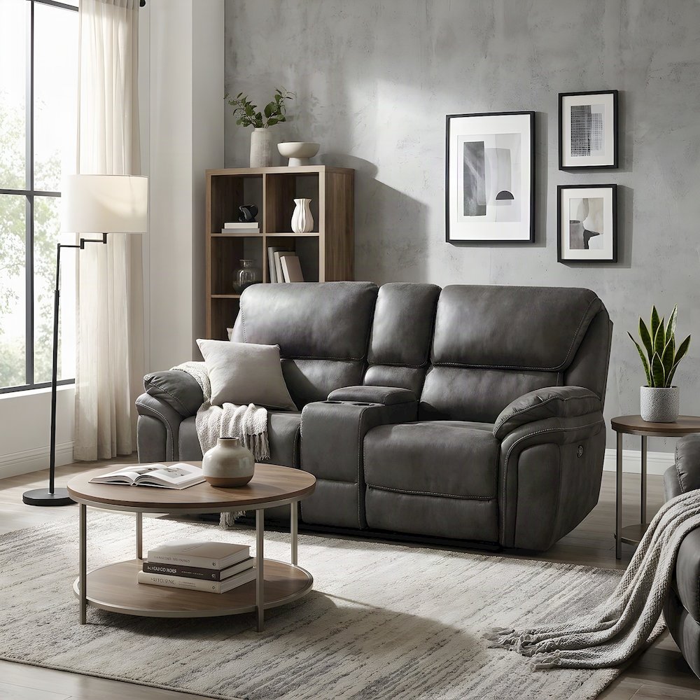 Proctor Microfiber Double Reclining Loveseat Sofa, Recliner Love Seat, Gray