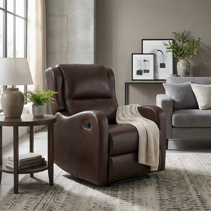 Faux Leather Manual Recliner Chair for Adults and Small Spaces, Brown
