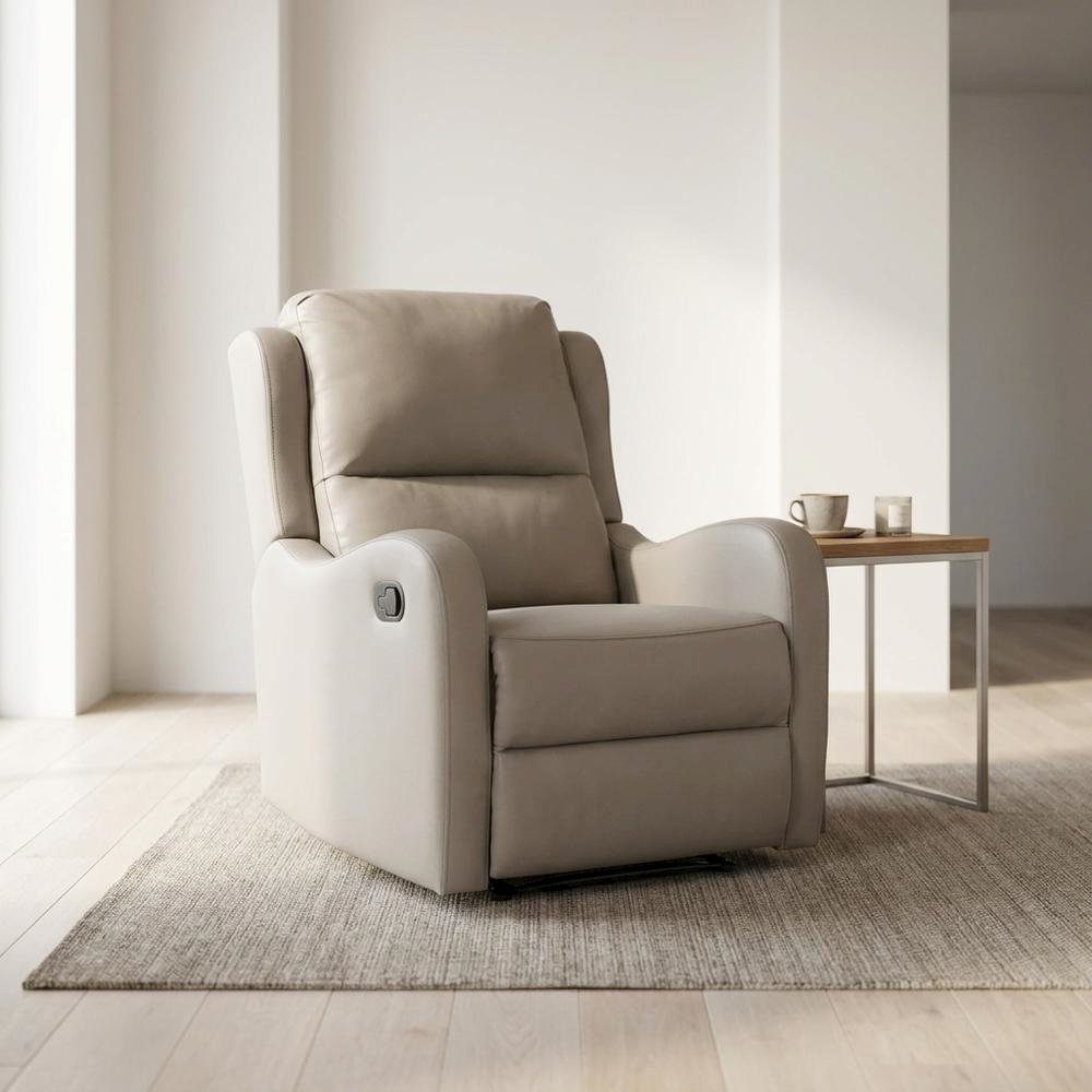 Faux Leather Manual Recliner Chair for Living Room or Small Spaces, Taupe