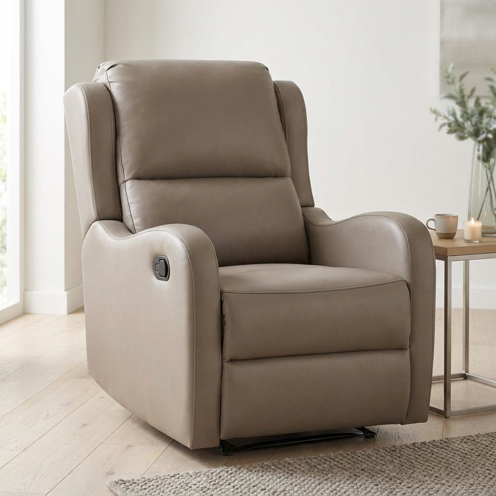 Faux Leather Manual Recliner Chair for Living Room or Small Spaces, Taupe