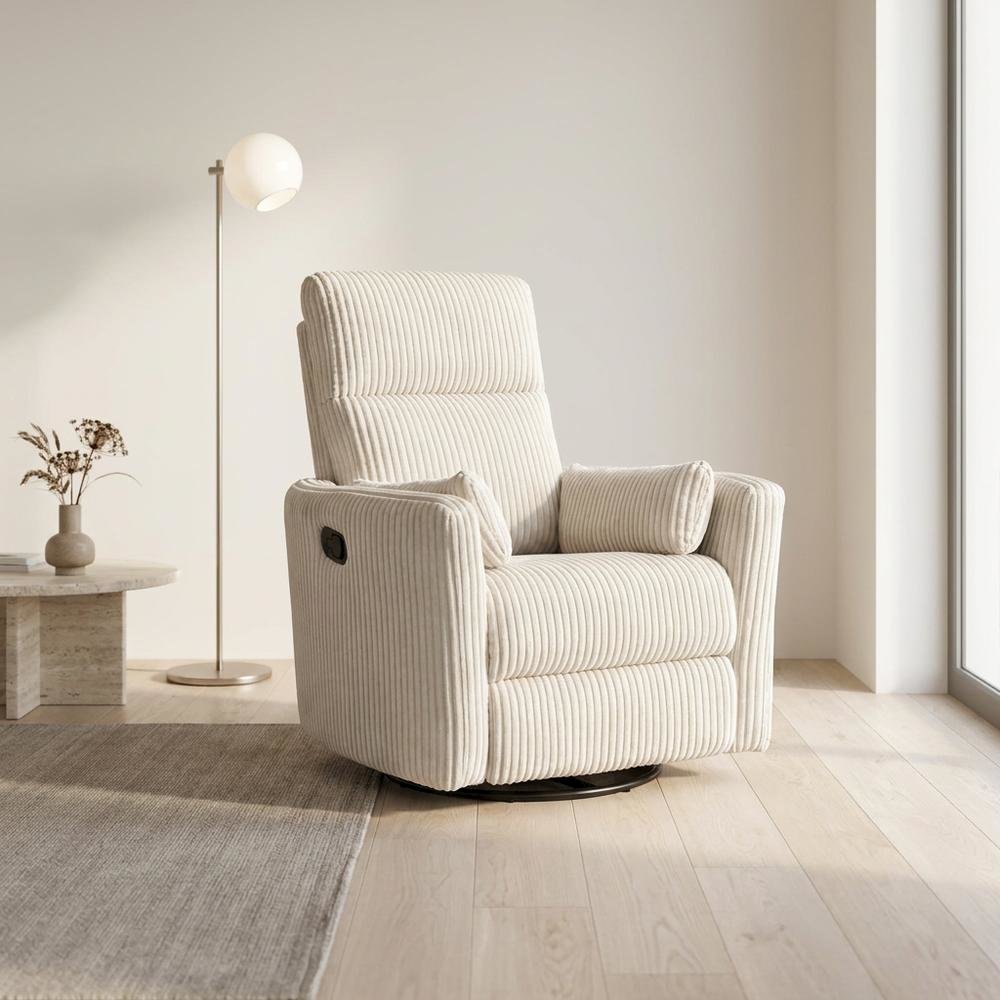 Corduroy Swivel Glider Recliner Chair for Living Room or Nursery, Beige