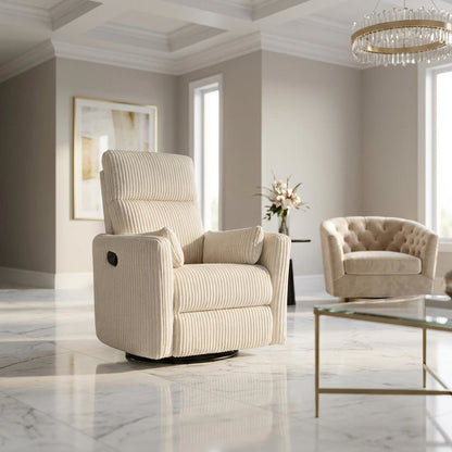 Corduroy Swivel Glider Recliner Chair for Living Room or Nursery, Beige