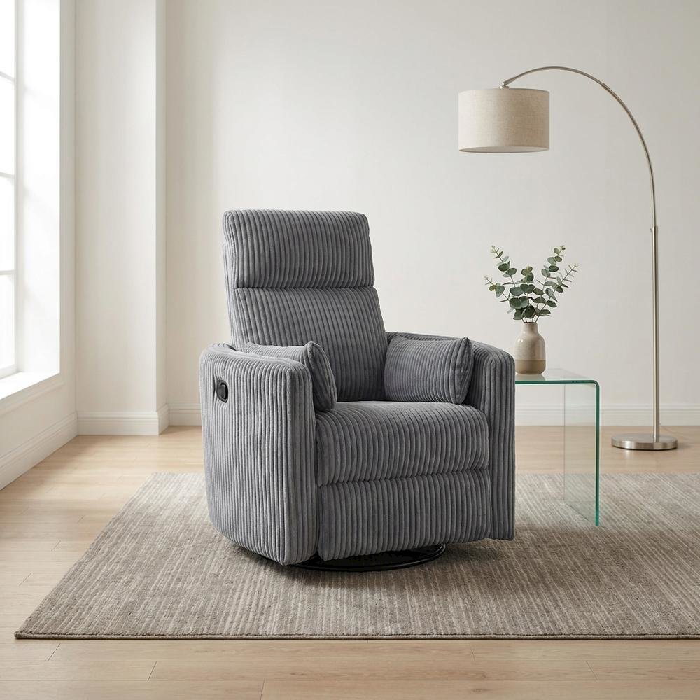 Corduroy Swivel Glider Recliner Chair for Living Room or Nursery, Gray