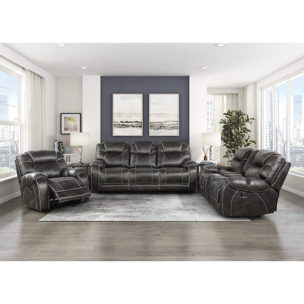 Gainesville Microfiber Double Reclining Sofa In Chocolate