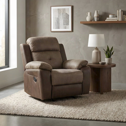 Glendale Microfiber Glider Recliner Chair with Smooth Rocking Motion, Brown