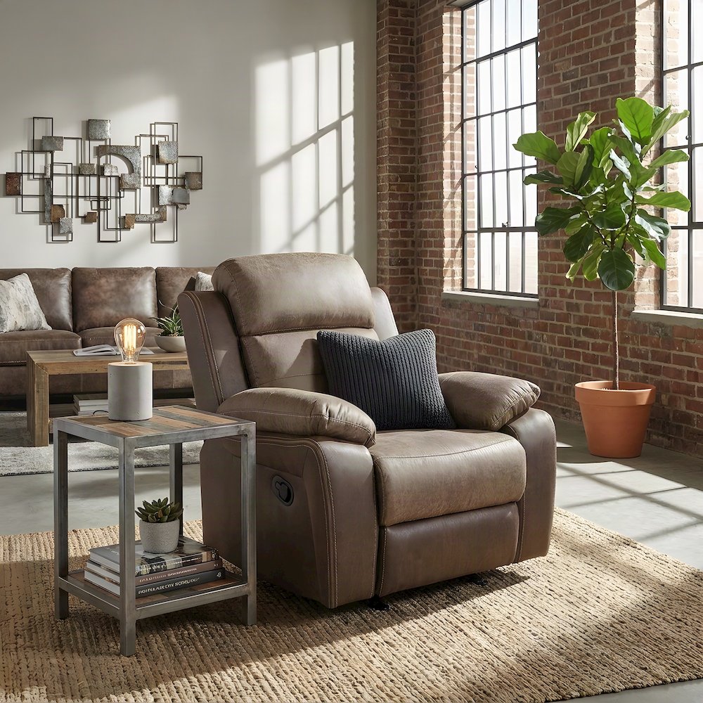 Glendale Microfiber Glider Recliner Chair with Smooth Rocking Motion, Brown