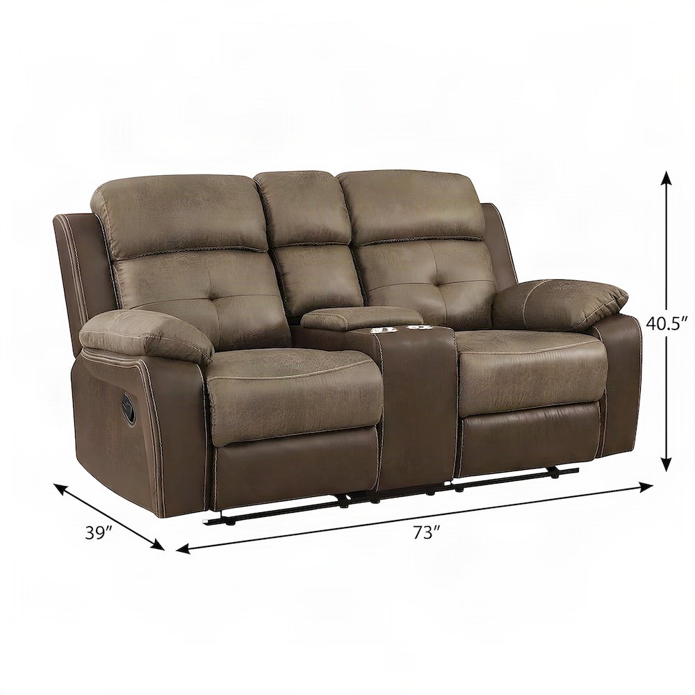 Glendale Microfiber Double Glider Reclining Loveseat and Recliner Couch, Brown