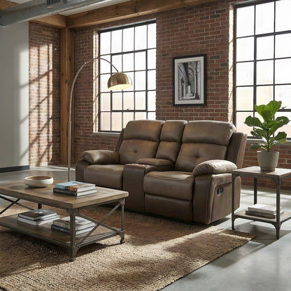Glendale Microfiber Double Glider Reclining Loveseat and Recliner Couch, Brown