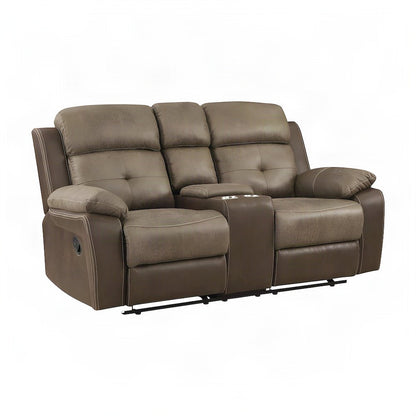 Glendale Microfiber Double Glider Reclining Loveseat and Recliner Couch, Brown