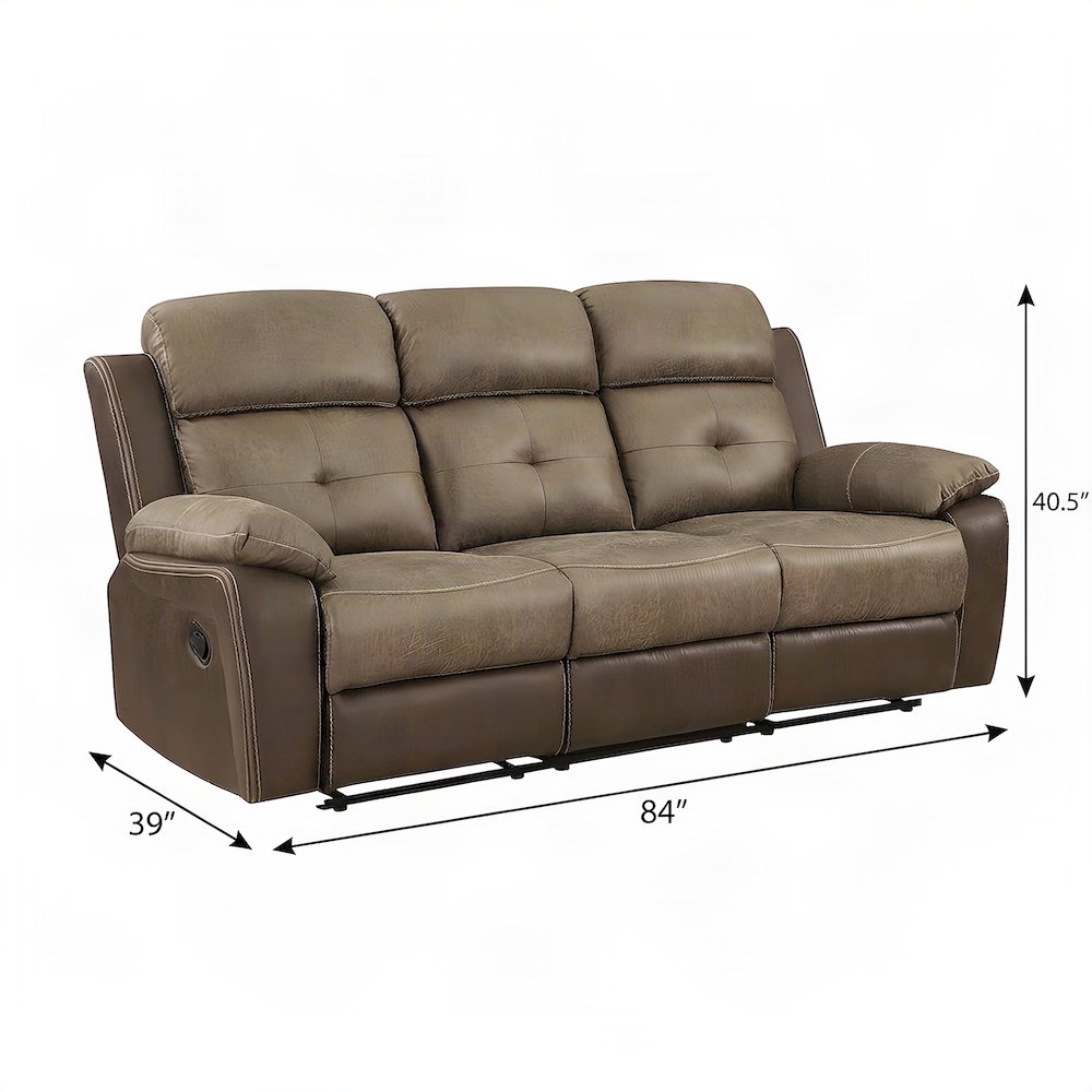 Glendale Microfiber Double Reclining Sofa with Dual Recliners, Brown