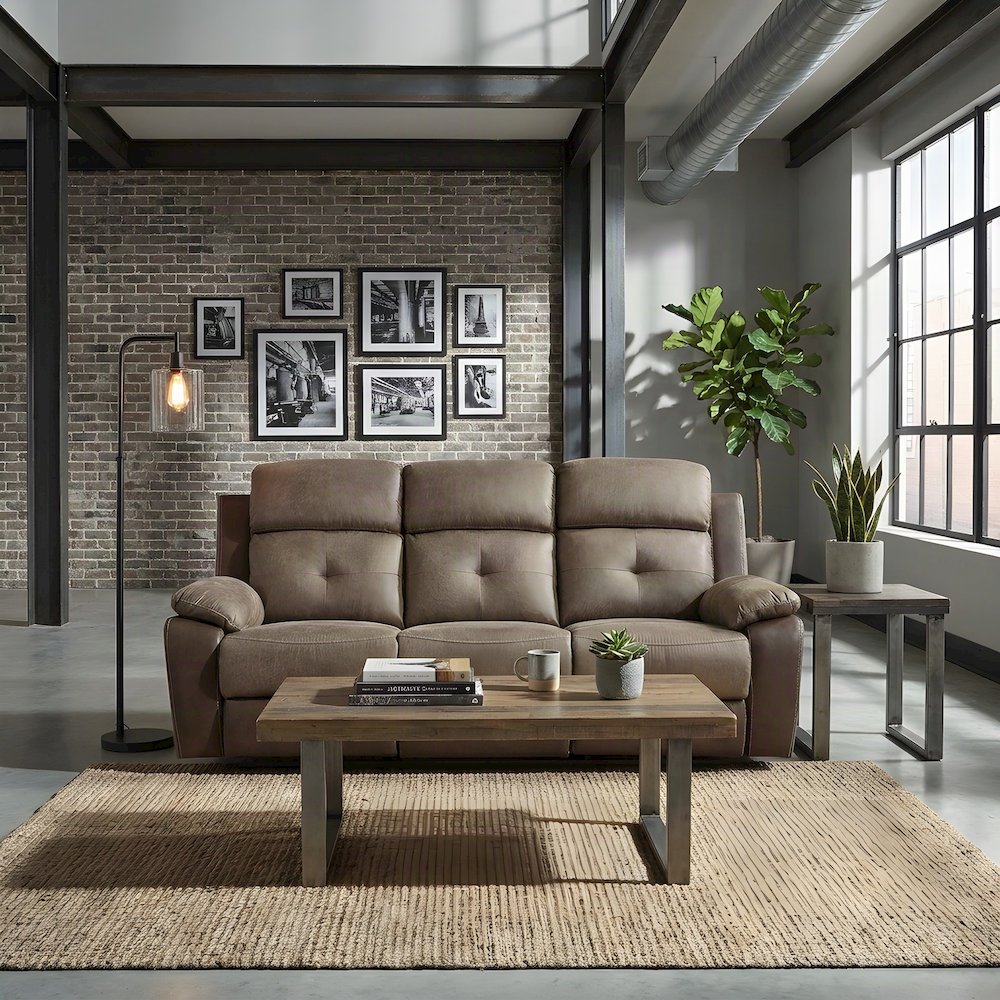 Glendale Microfiber Double Reclining Sofa with Dual Recliners, Brown