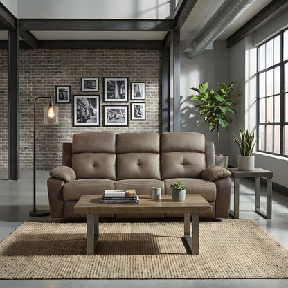 Glendale Microfiber Double Reclining Sofa with Dual Recliners, Brown