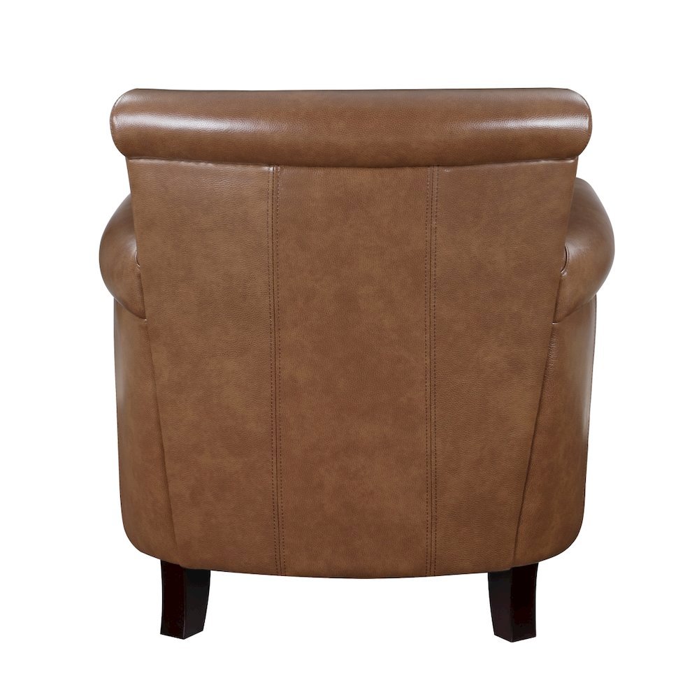 Elegant Brown Leather Accent Chair with Arm Rest and Nailheads Trim
