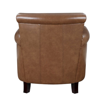 Elegant Brown Leather Accent Chair with Arm Rest and Nailheads Trim