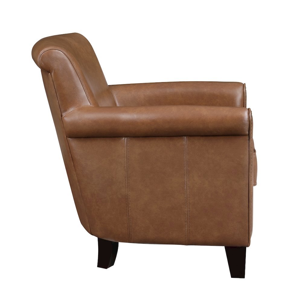 Elegant Brown Leather Accent Chair with Arm Rest and Nailheads Trim
