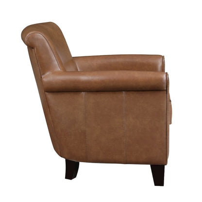 Elegant Brown Leather Accent Chair with Arm Rest and Nailheads Trim