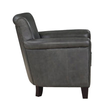 Elegant Gray Leather Accent Chair with Arm Rest and Nailheads Trim