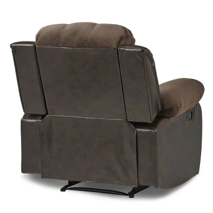 Chocolate Color Fabric Recliner Chair, Plush Manual Recliner for Living Spaces