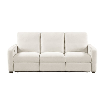 Vera Chenille Pwr Double Reclining Sofa with USB Charging Ports in Beige