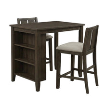 Wood Veneer Counter Height Dining Table Set with Bar Stools, Brown, Set of 3