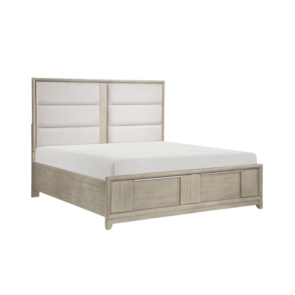 Mckewen Asian Hardwood QN Platform Bed w Footboard Storage in Light Gray