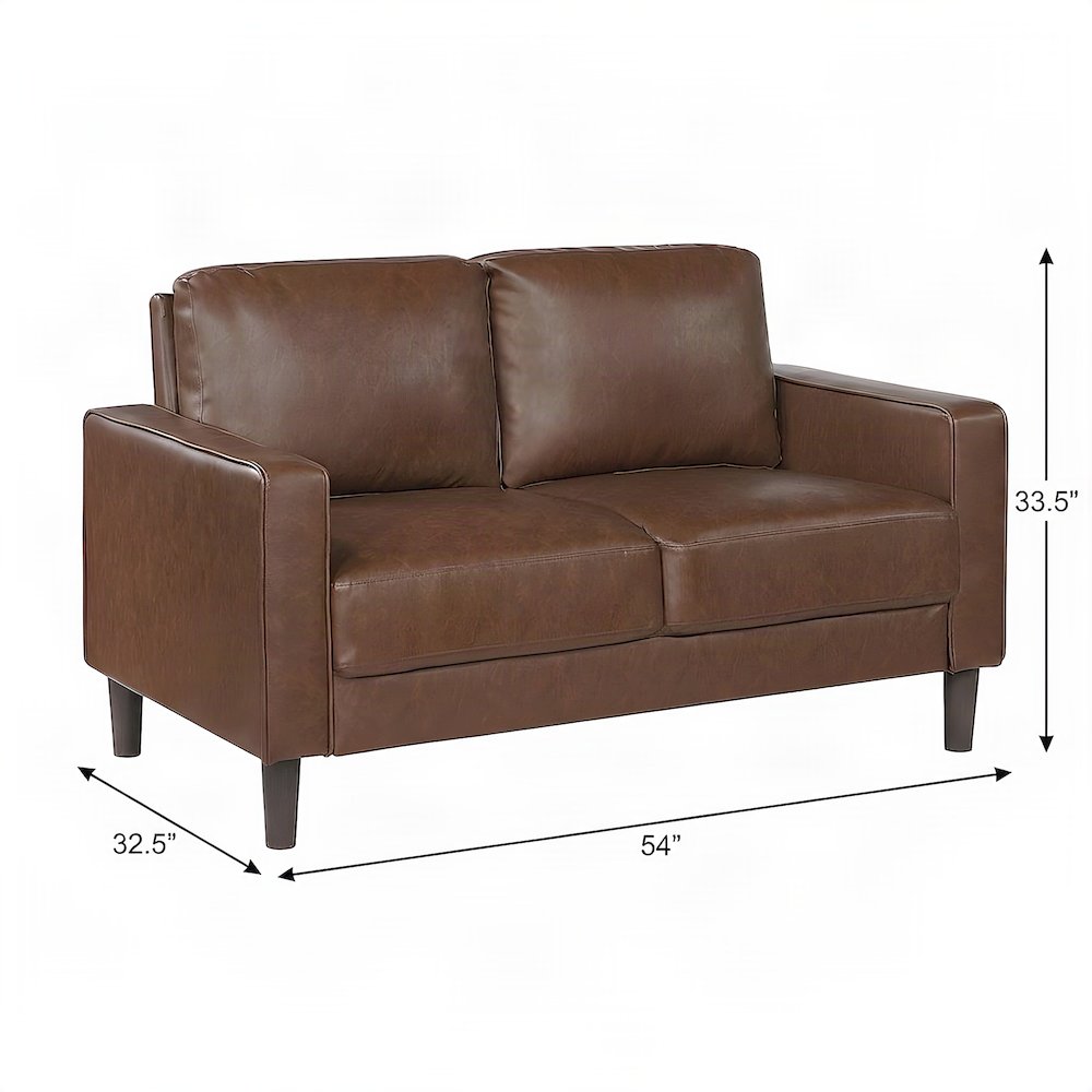Cushioned Faux Leather Loveseat Sofa, Mini Couch for Small Spaces, Chocolate