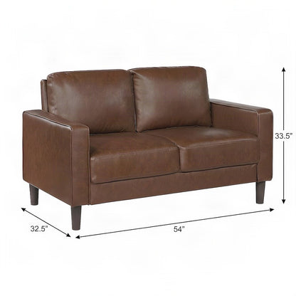 Cushioned Faux Leather Loveseat Sofa, Mini Couch for Small Spaces, Chocolate