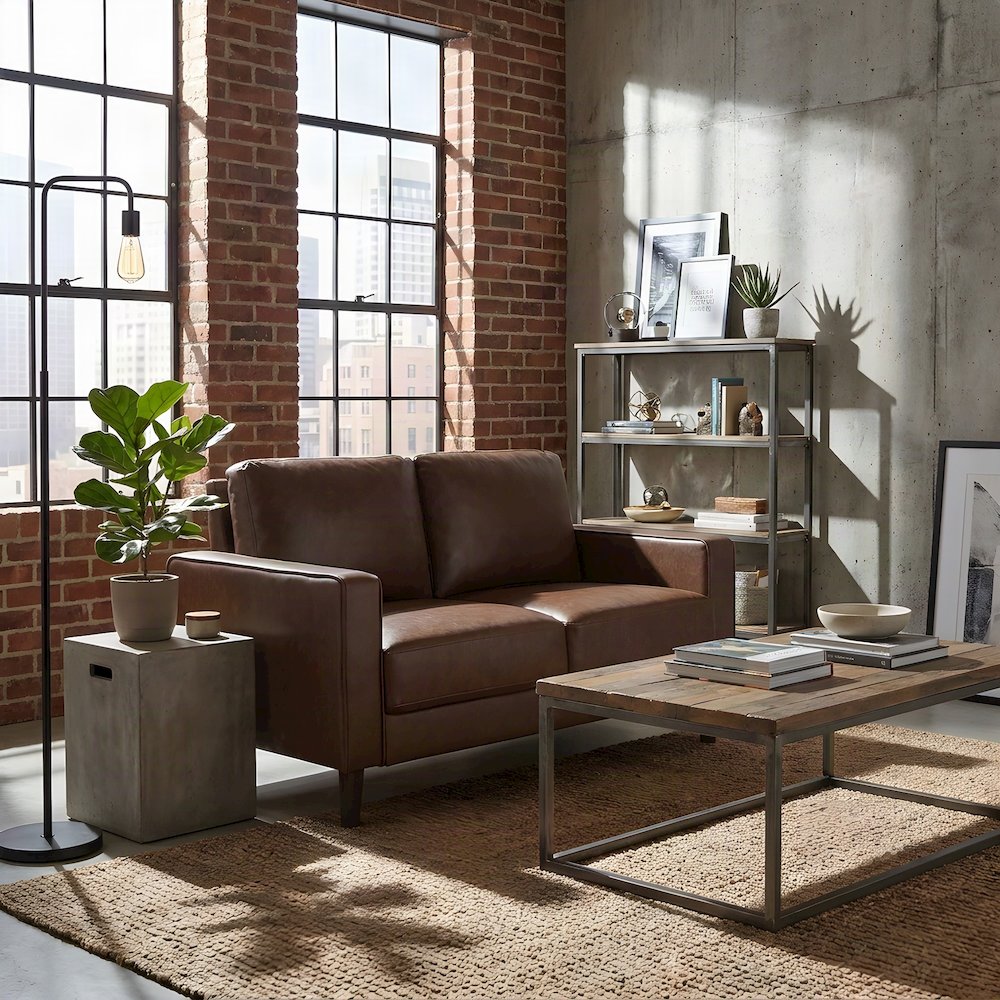 Cushioned Faux Leather Loveseat Sofa, Mini Couch for Small Spaces, Chocolate