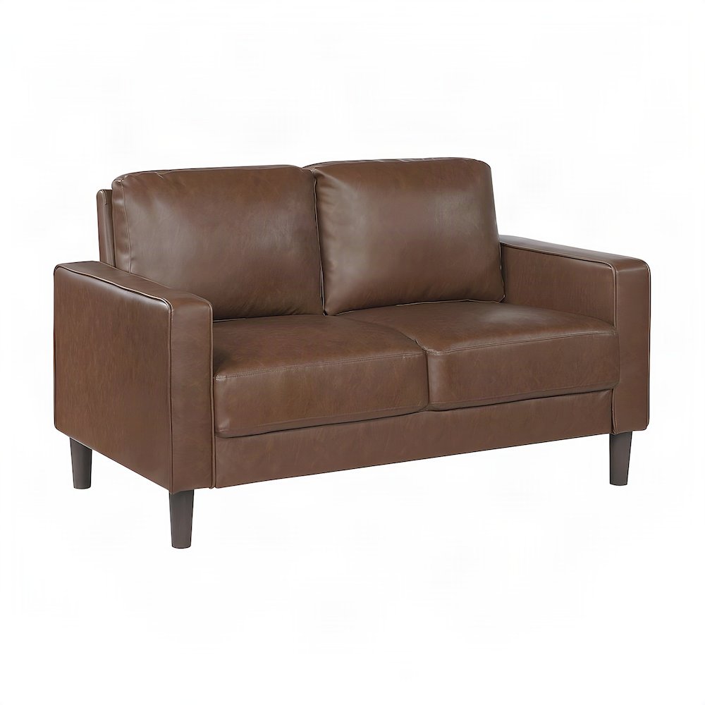 Cushioned Faux Leather Loveseat Sofa, Mini Couch for Small Spaces, Chocolate