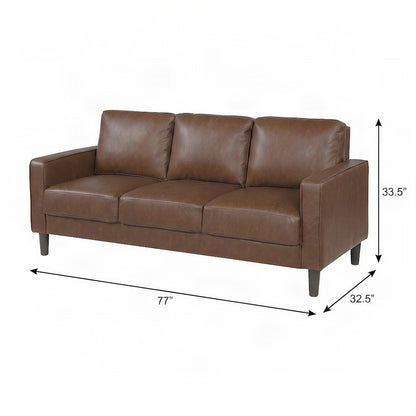 Faux Leather Upholstered Sofa with Cushioned Seat, Small Living Couch, Chocolate