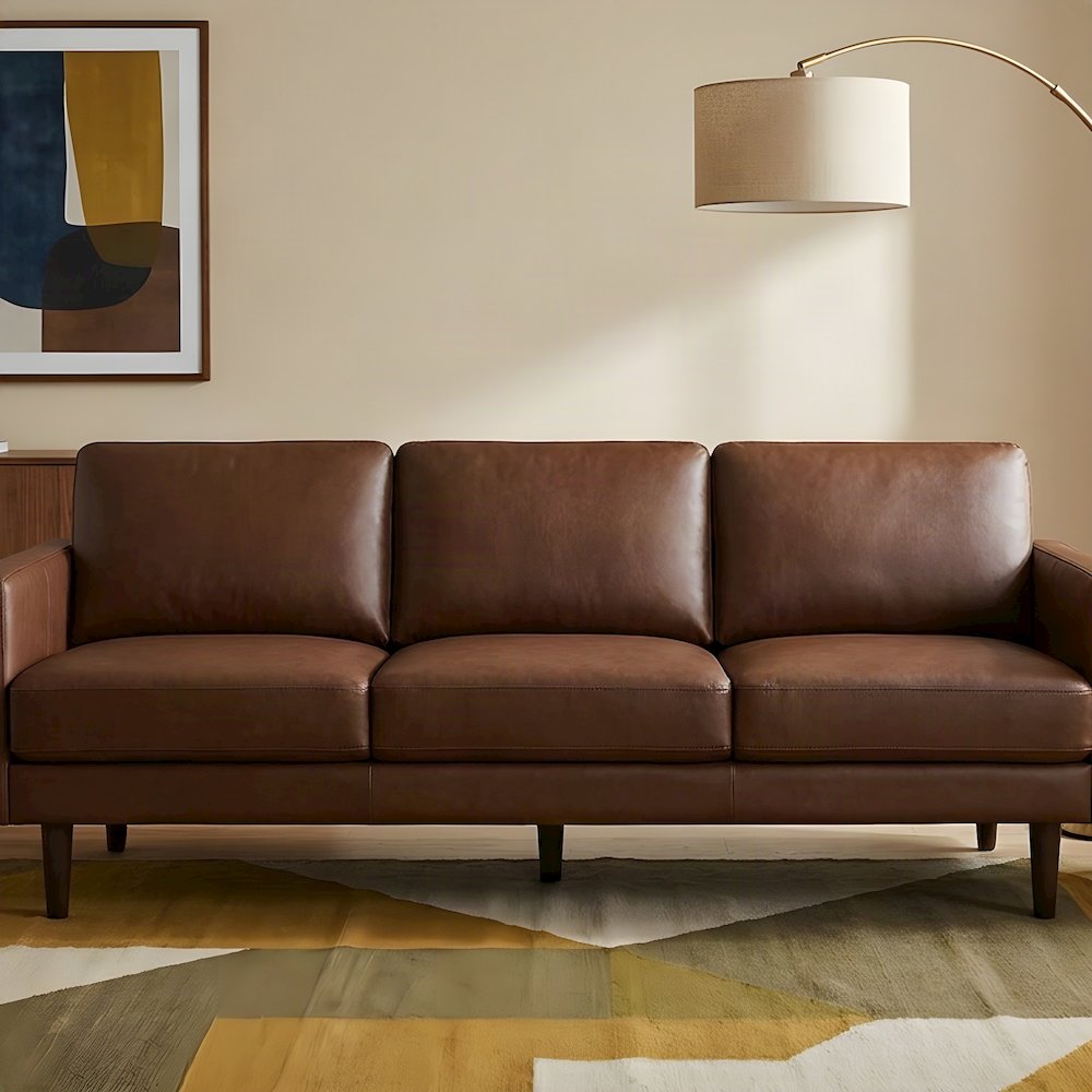 Faux Leather Upholstered Sofa with Cushioned Seat, Small Living Couch, Chocolate