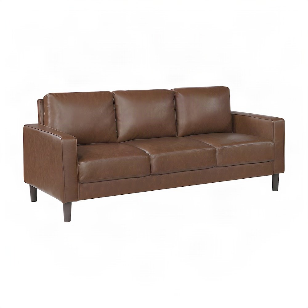 Faux Leather Upholstered Sofa with Cushioned Seat, Small Living Couch, Chocolate