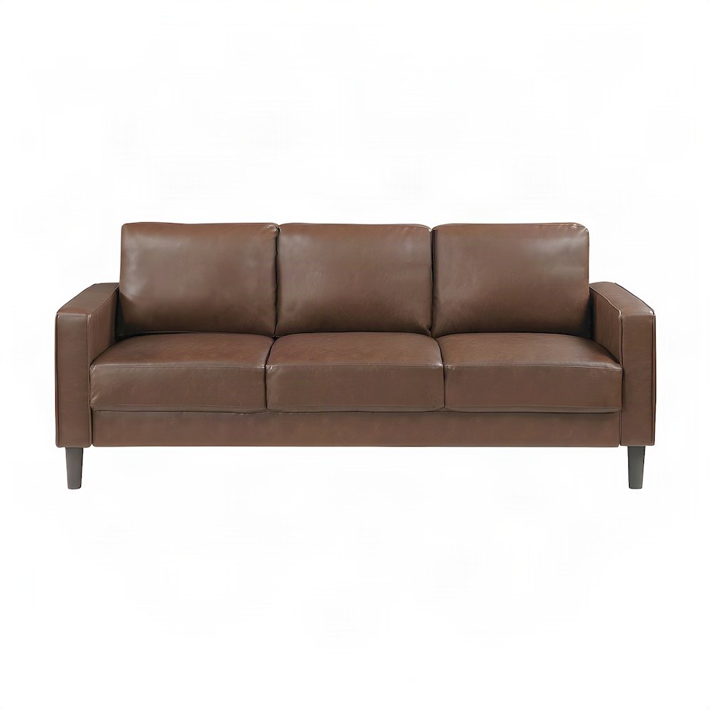 Faux Leather Upholstered Sofa with Cushioned Seat, Small Living Couch, Chocolate