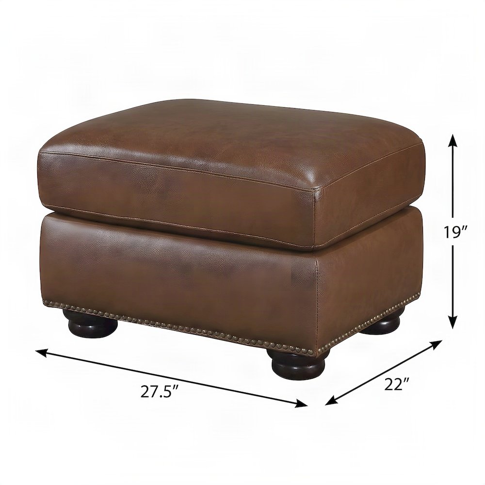 Attleboro Leather Ottoman Footstool with Padded Seat, Camel Brown