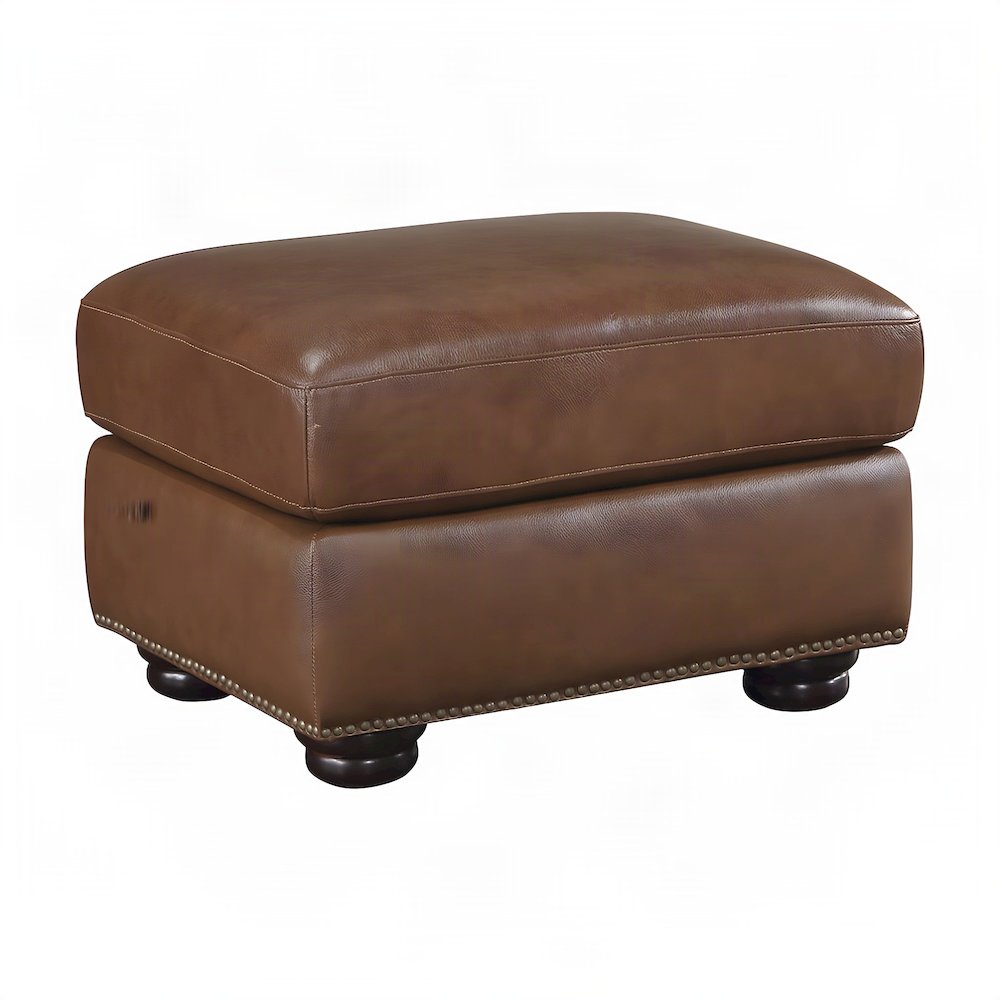 Attleboro Leather Ottoman Footstool with Padded Seat, Camel Brown