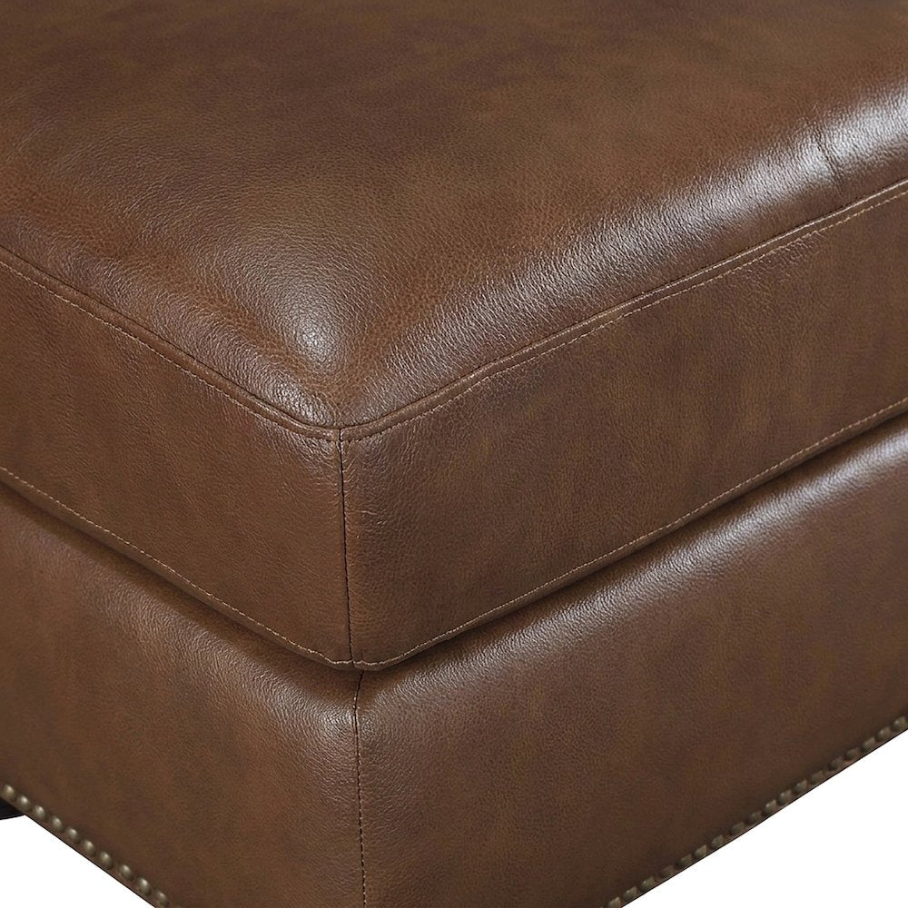 Attleboro Leather Ottoman Footstool with Padded Seat, Camel Brown