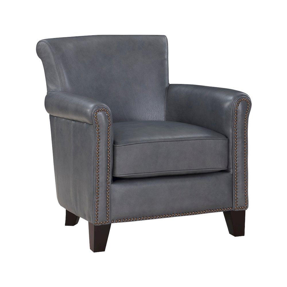 Elegant Burnish Gray Leather Accent Chair with Arm Rest and Nailheads Trim
